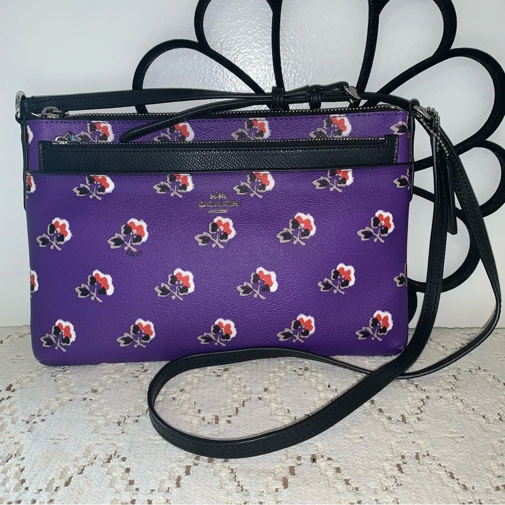 Coach Bramble Rose Crossbody Bag and Black Pouch - Picture 3 of 16